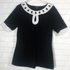 Lane Bryant Faceted Black Beads Keyhole Blouse